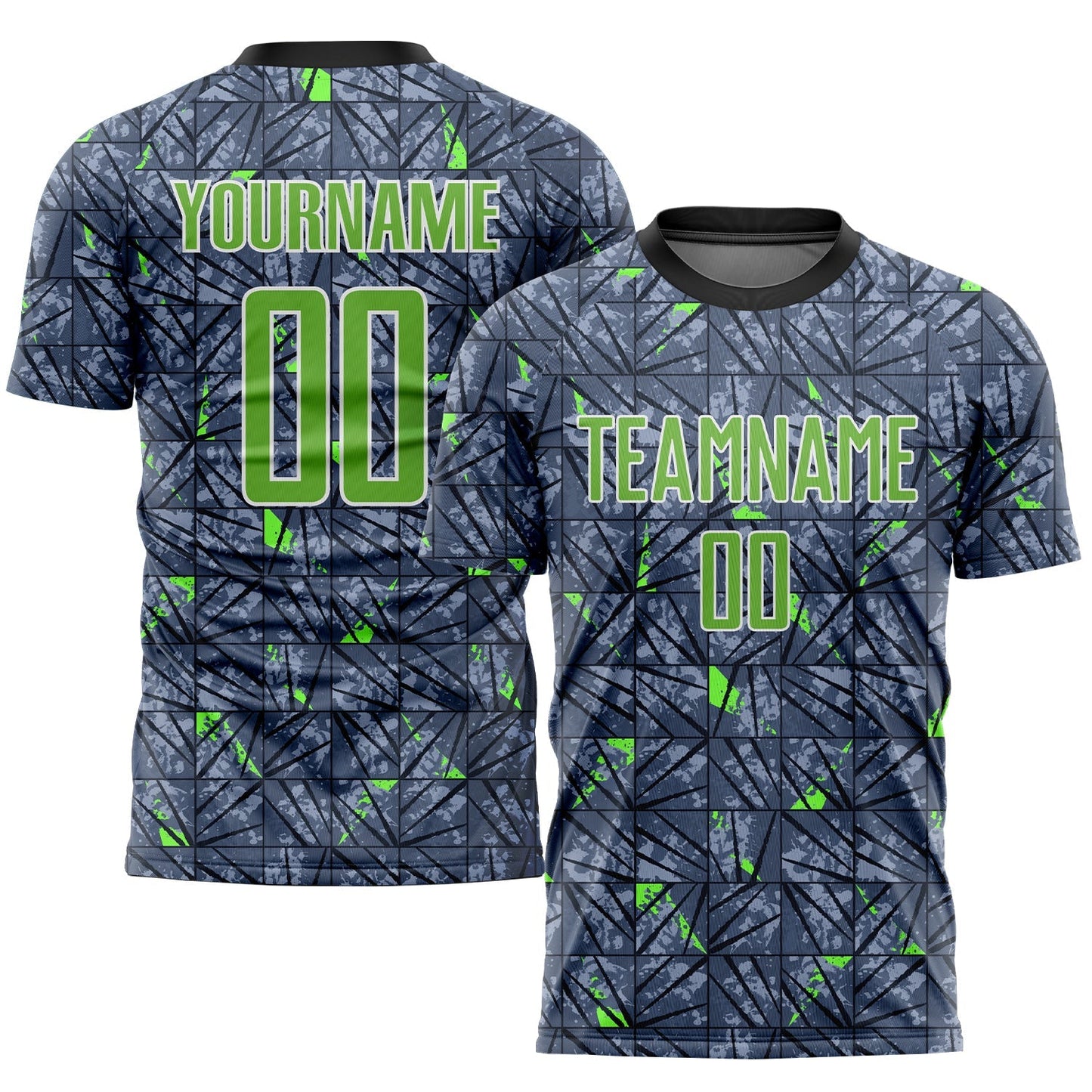 Maillot de football personnalisé avec impression par sublimation en gris fluo, vert et noir