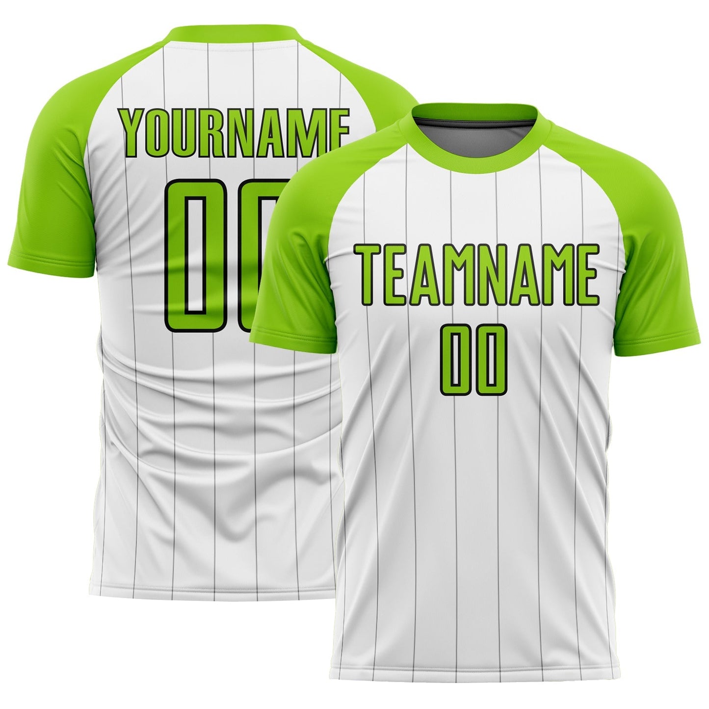 Maillot de football personnalisé avec rayures blanches, vert fluo et noires sublimées