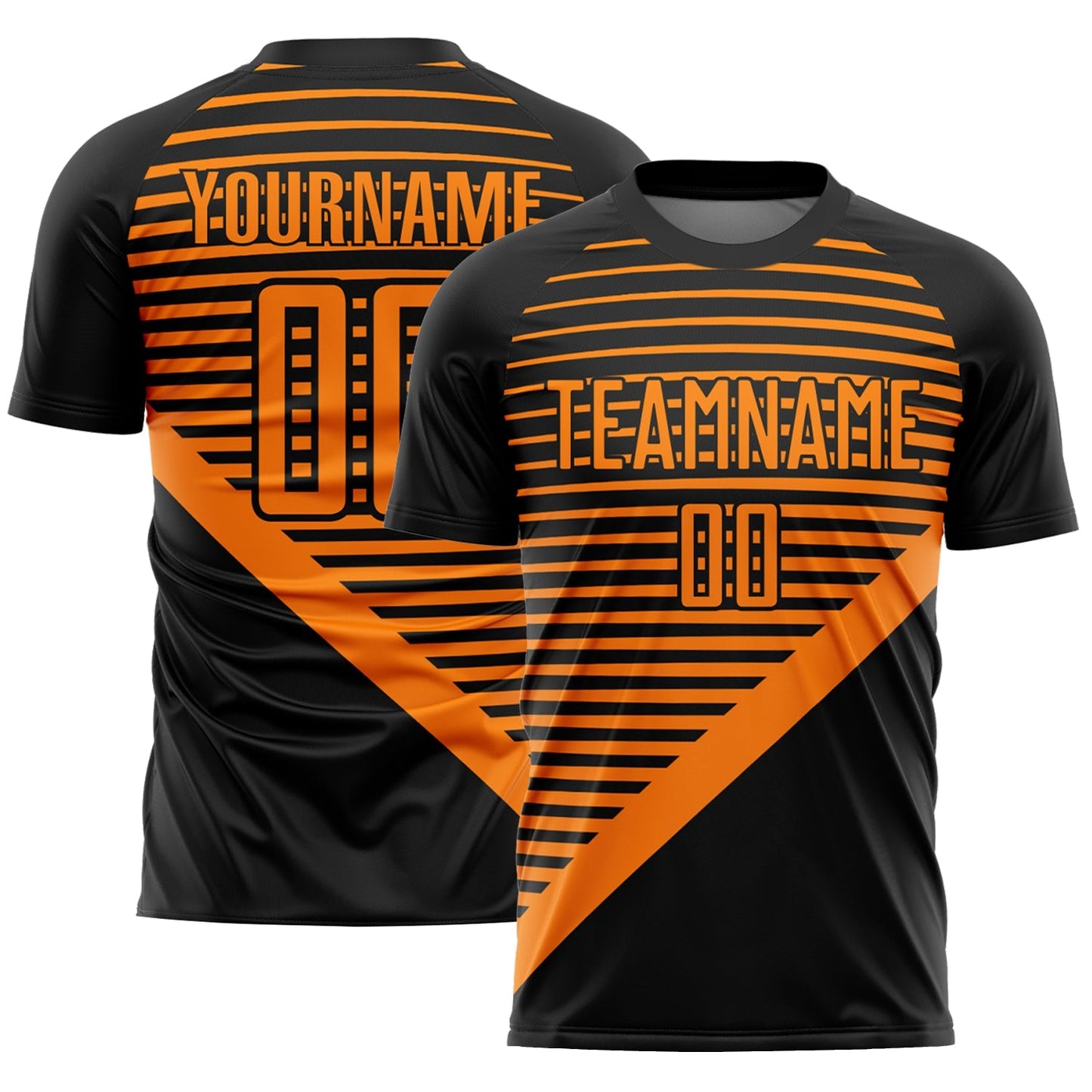 Maillot de football personnalisé par sublimation à rayures orange Black Bay