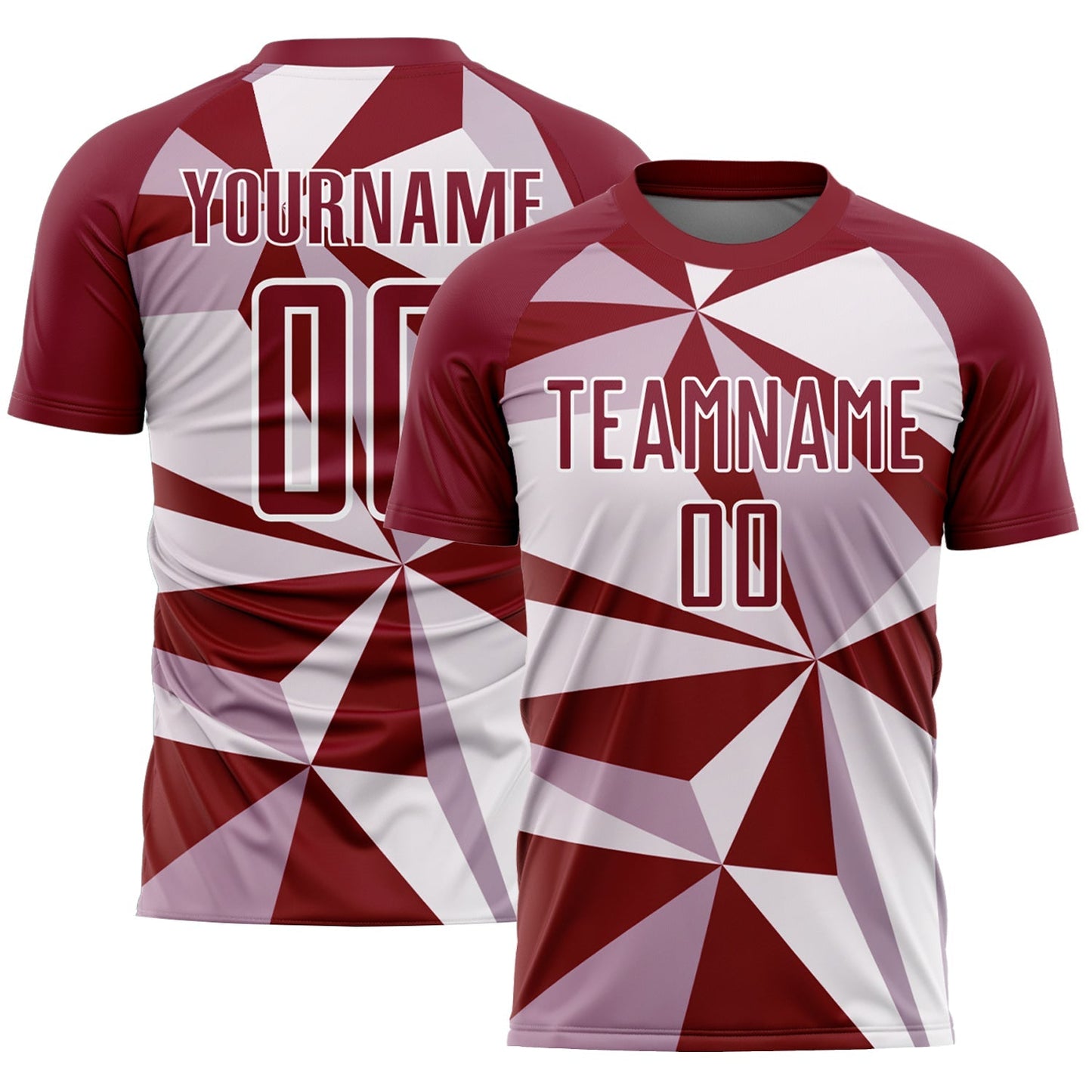 Maillot de football personnalisé avec motif géométrique rouge et blanc par sublimation