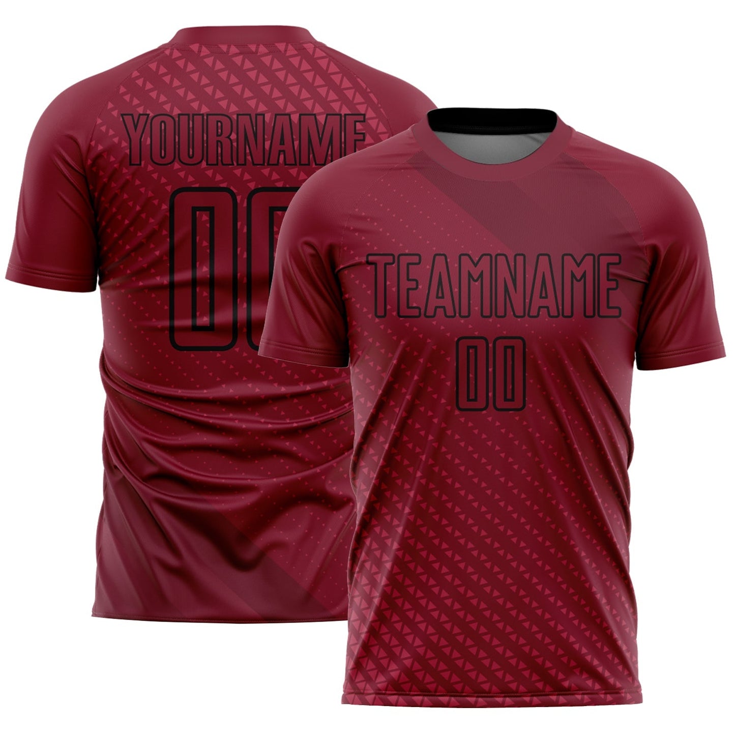 Maillot de football personnalisé avec des formes géométriques sublimées en cramoisi et noir