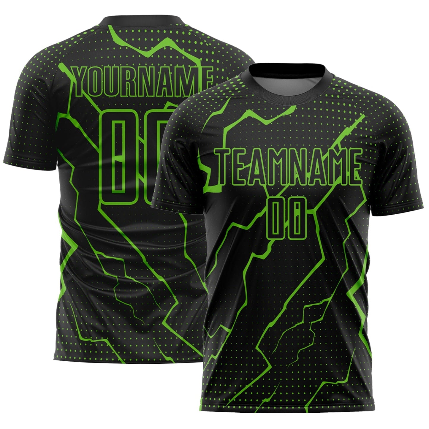 Maillot de football noir Aurora Green Lightning personnalisé par sublimation
