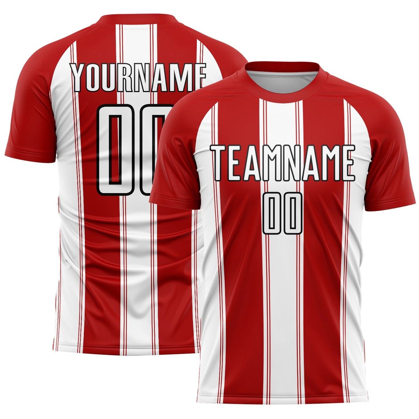 Maillot de football personnalisé avec rayures rouges, blanches et noires sublimées