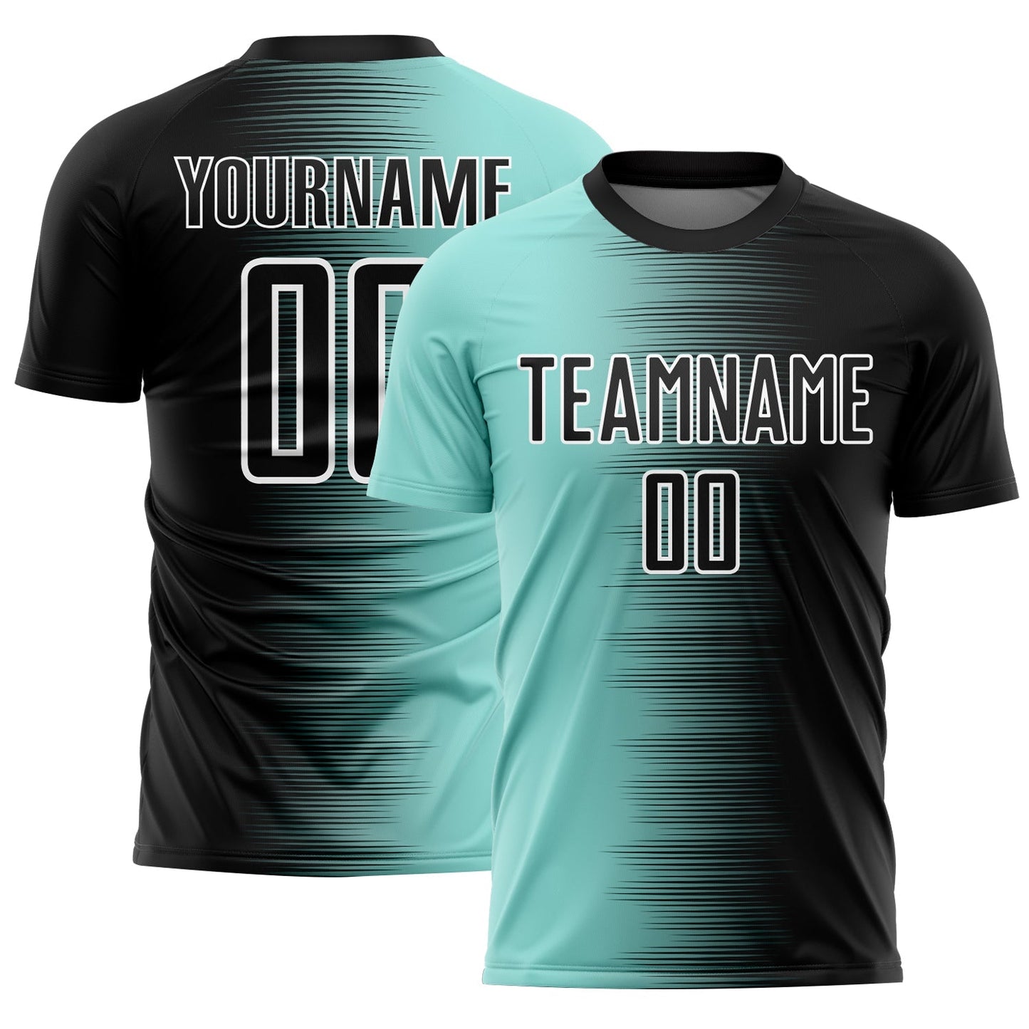 Maillot de football personnalisé avec des lignes dégradées sublimées bleu glacier et blanc, noir