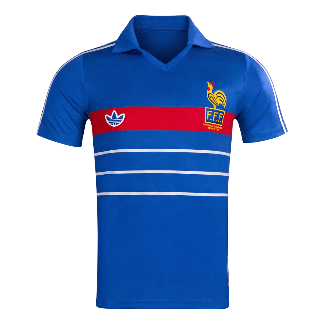 Maillot de football domicile France 1984, version rétro homme, manches courtes, bleu