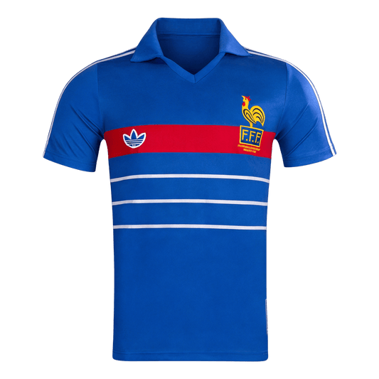 Maillot de football domicile France 1984, version rétro homme, manches courtes, bleu