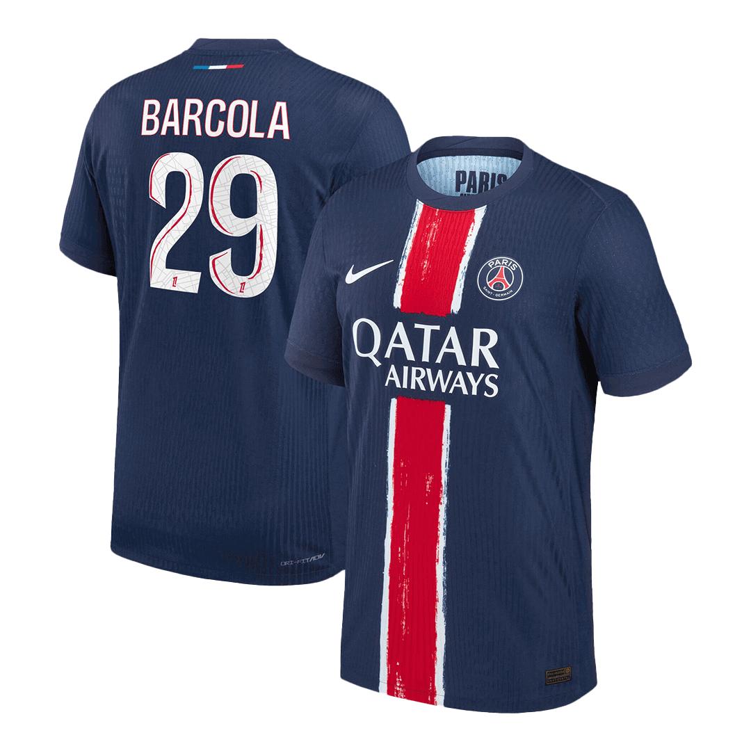 Maillot domicile PSG Barcola n° 29, bleu marine, version joueur, saison 2024/25
