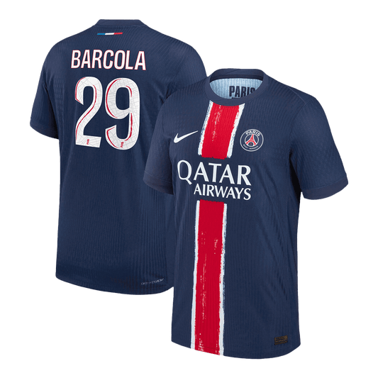 Maillot domicile PSG Barcola n° 29, bleu marine, version joueur, saison 2024/25