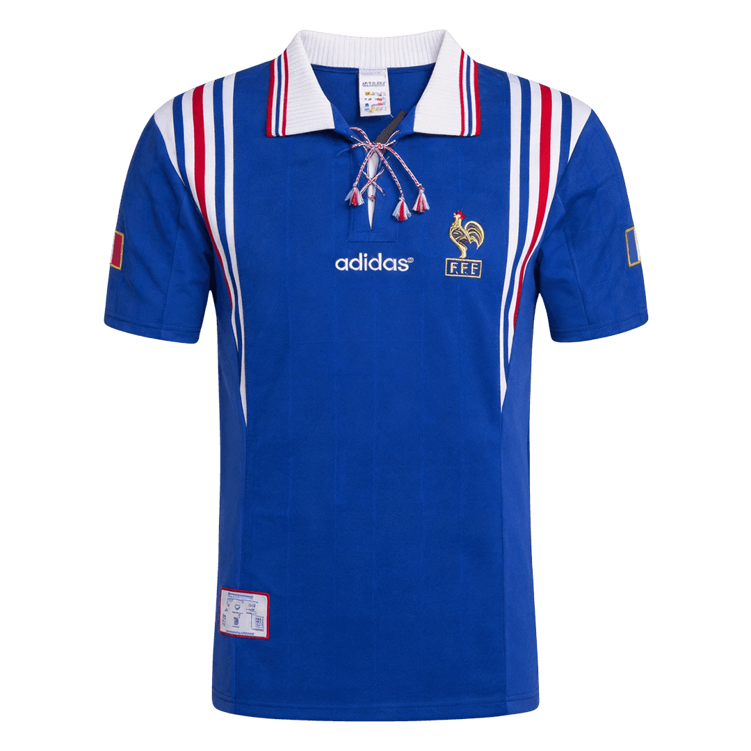 Maillot de football domicile France 1996, version rétro homme, manches courtes, bleu