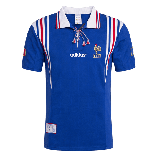 Maillot de football domicile France 1996, version rétro homme, manches courtes, bleu