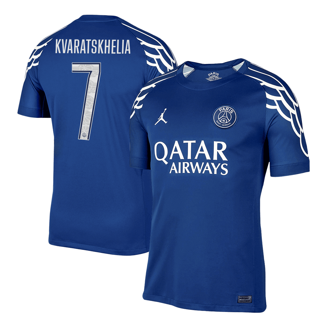 KVARATSKHELIA #7 PSG Quatrième maillot extérieur 2024/25 Bleu marine - Ligue des champions