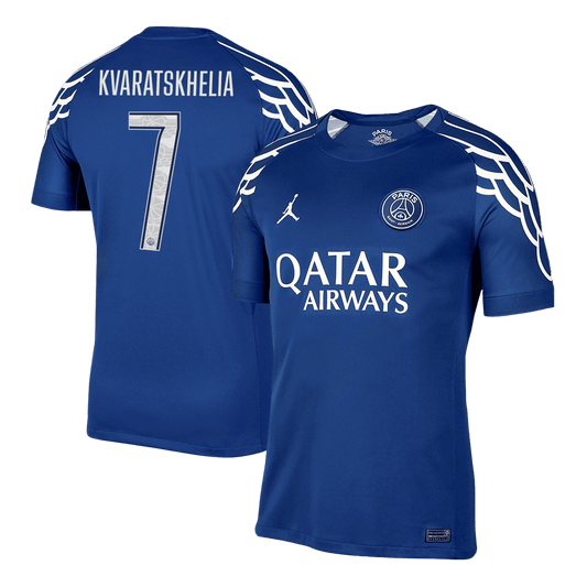 KVARATSKHELIA #7 PSG Quatrième maillot extérieur 2024/25 Bleu marine - Ligue des champions