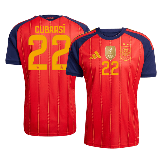 CUBARSÍ #22 Espagne Domicile Maillot 2 Stars - Champion Edition - Coupe du Monde 2026 Rouge Joueur