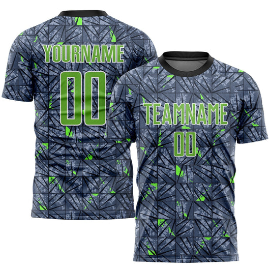 Maillot de football personnalisé avec impression par sublimation en gris fluo, vert et noir