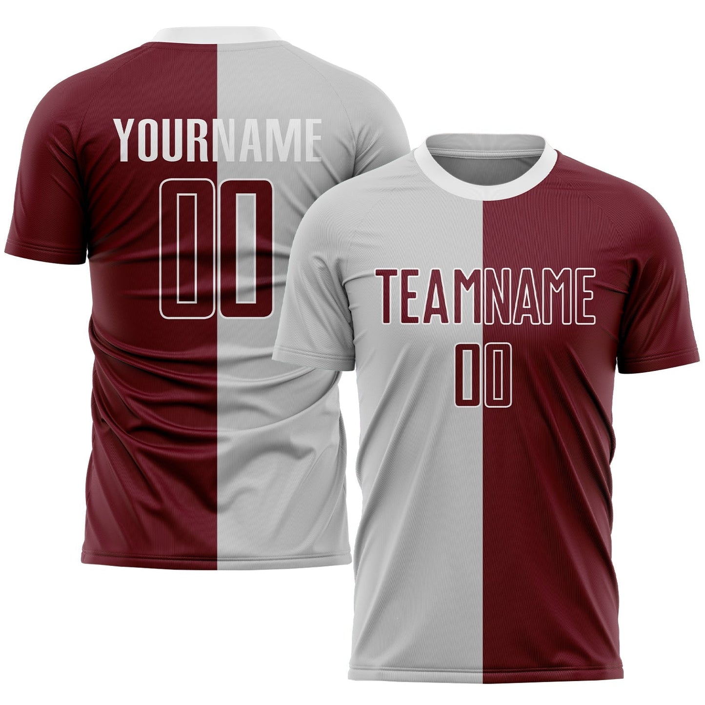 Maillot de football personnalisé par sublimation en gris cramoisi et blanc.