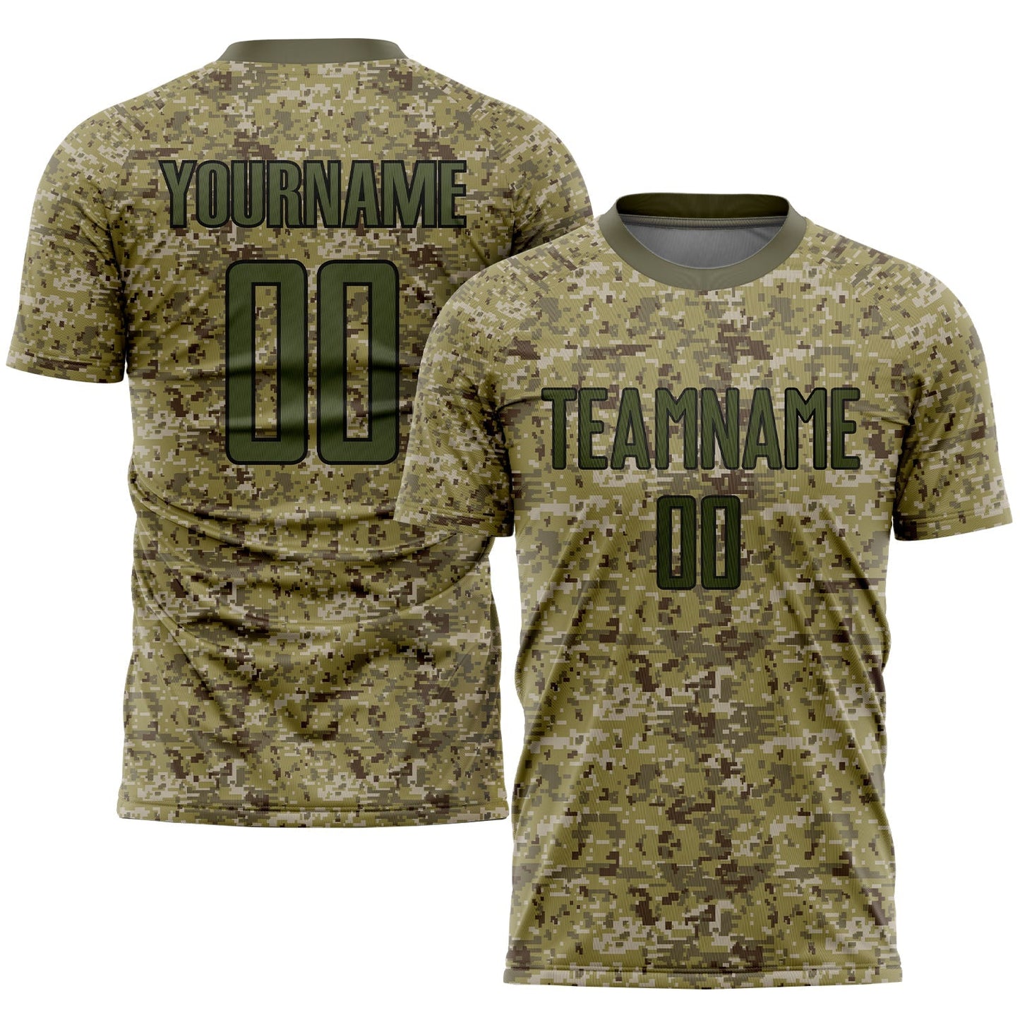Maillot de football personnalisé camouflage vert olive et noir avec sublimation « Salute to Service »