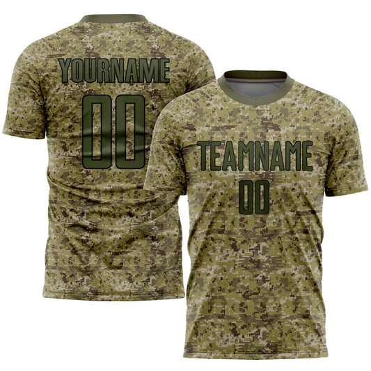 Maillot de football personnalisé camouflage vert olive et noir avec sublimation « Salute to Service »