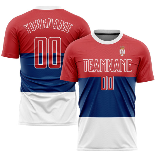 Maillot de football personnalisé avec le drapeau serbe, sublimé en rouge et blanc.