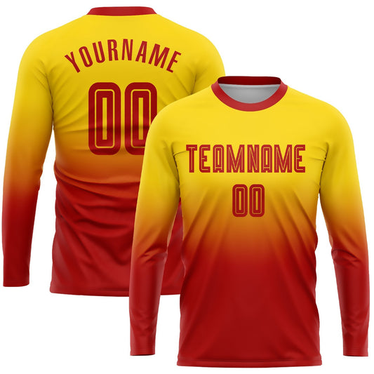 Maillot de football personnalisé à manches longues avec impression par sublimation rouge et or