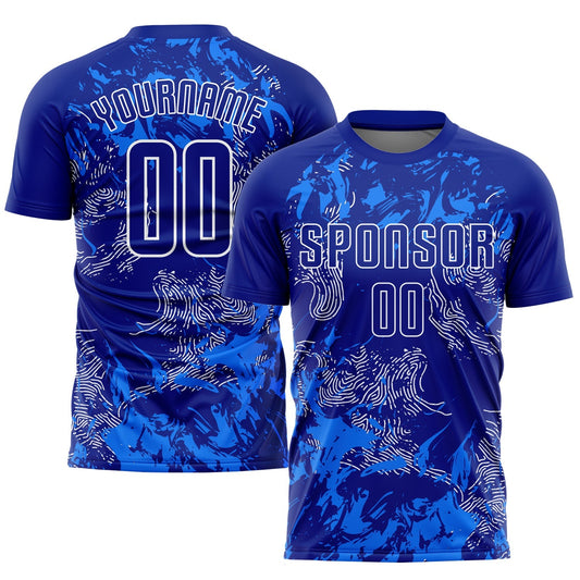 Maillot de football personnalisé bleu roi et blanc (sublimé)