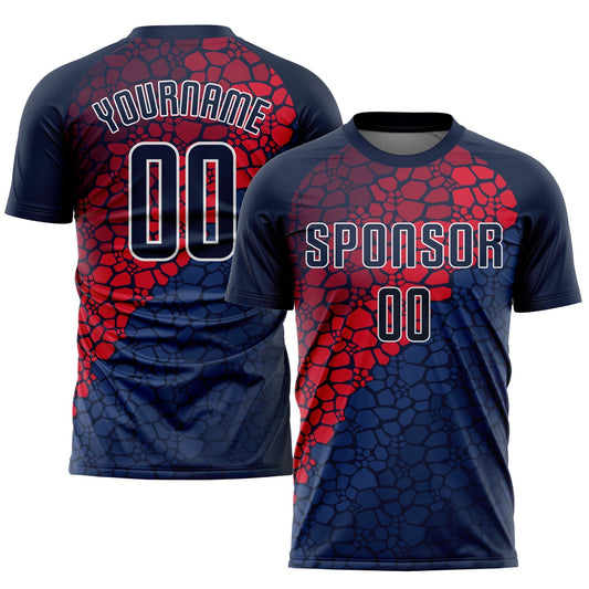 Maillot de football personnalisé avec impression par sublimation bleu marine et rouge