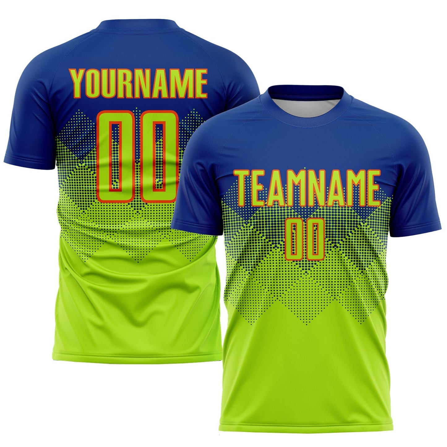 Maillot de football personnalisé avec sublimation en vert fluo et orange royal