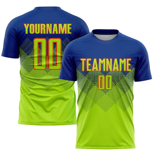 Maillot de football personnalisé avec sublimation en vert fluo et orange royal