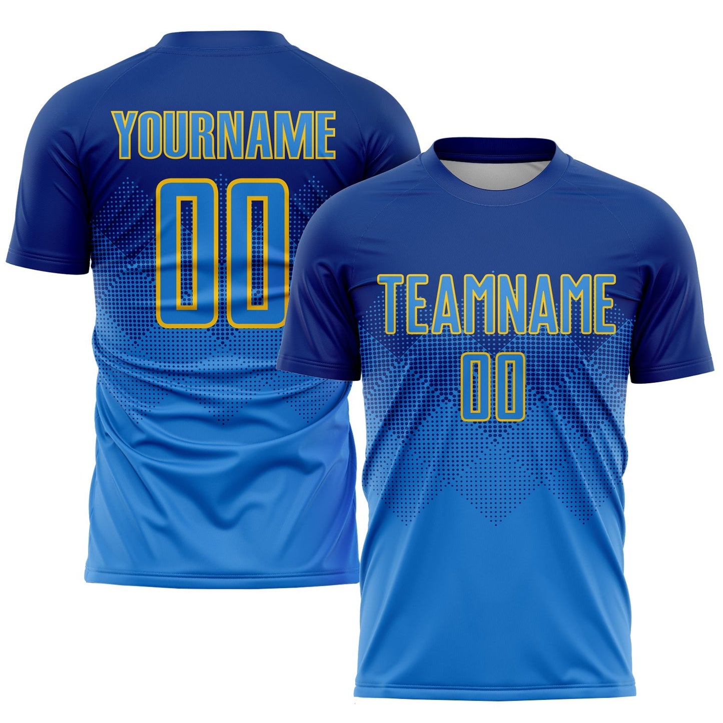 Maillot de football personnalisé par sublimation en bleu roi et or