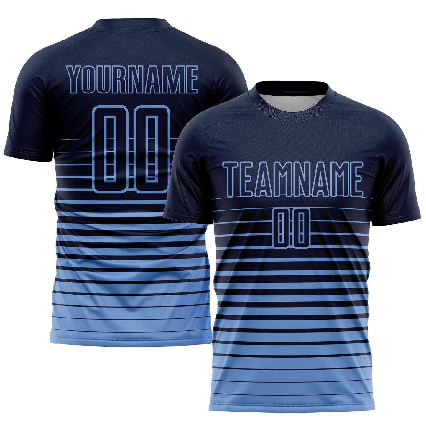 Maillot de football personnalisé par sublimation avec fines rayures bleu marine et dégradé