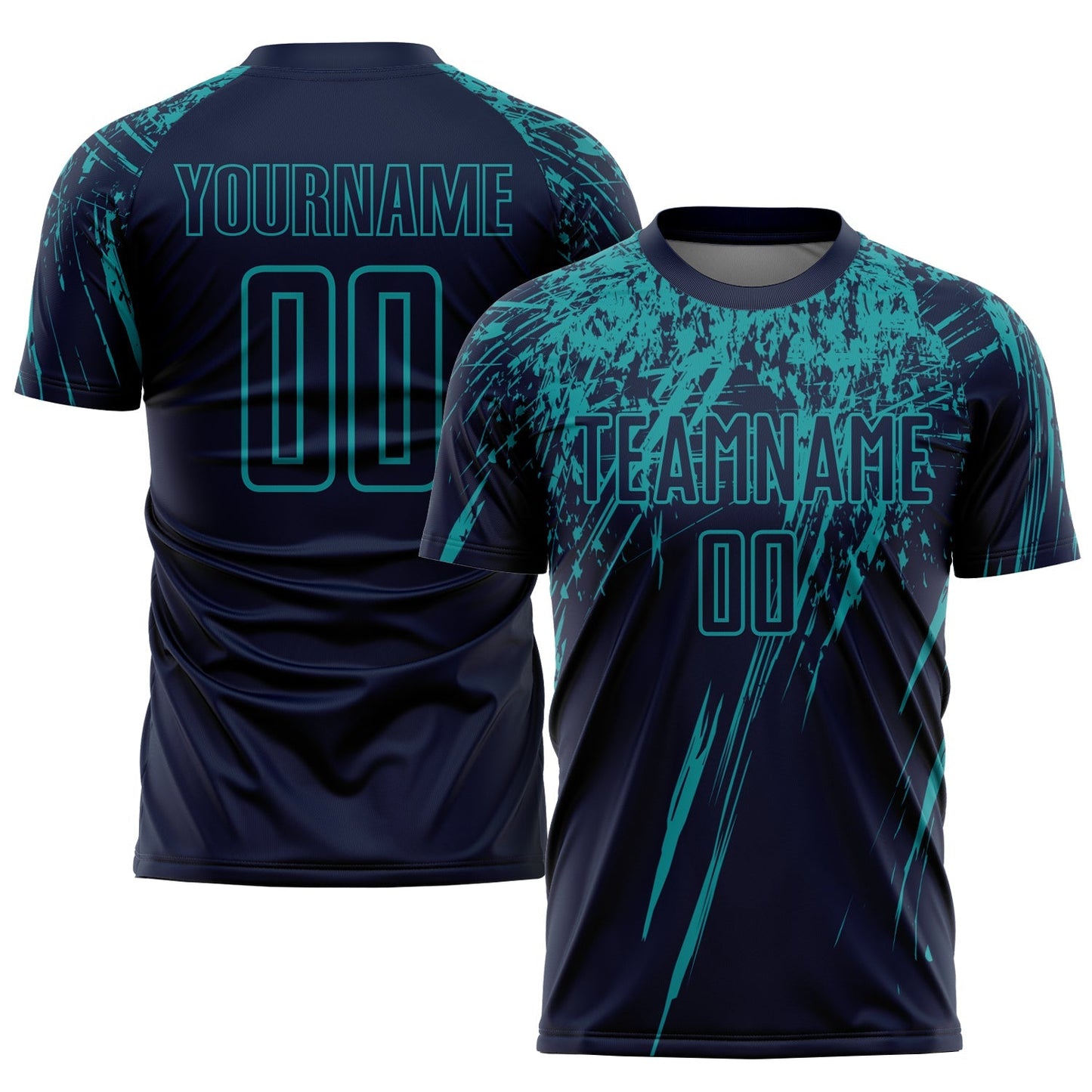 Maillot de football personnalisé avec impression par sublimation bleu marine et turquoise