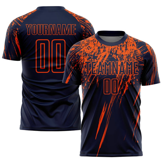 Maillot de football personnalisé avec impression par sublimation bleu marine et orange