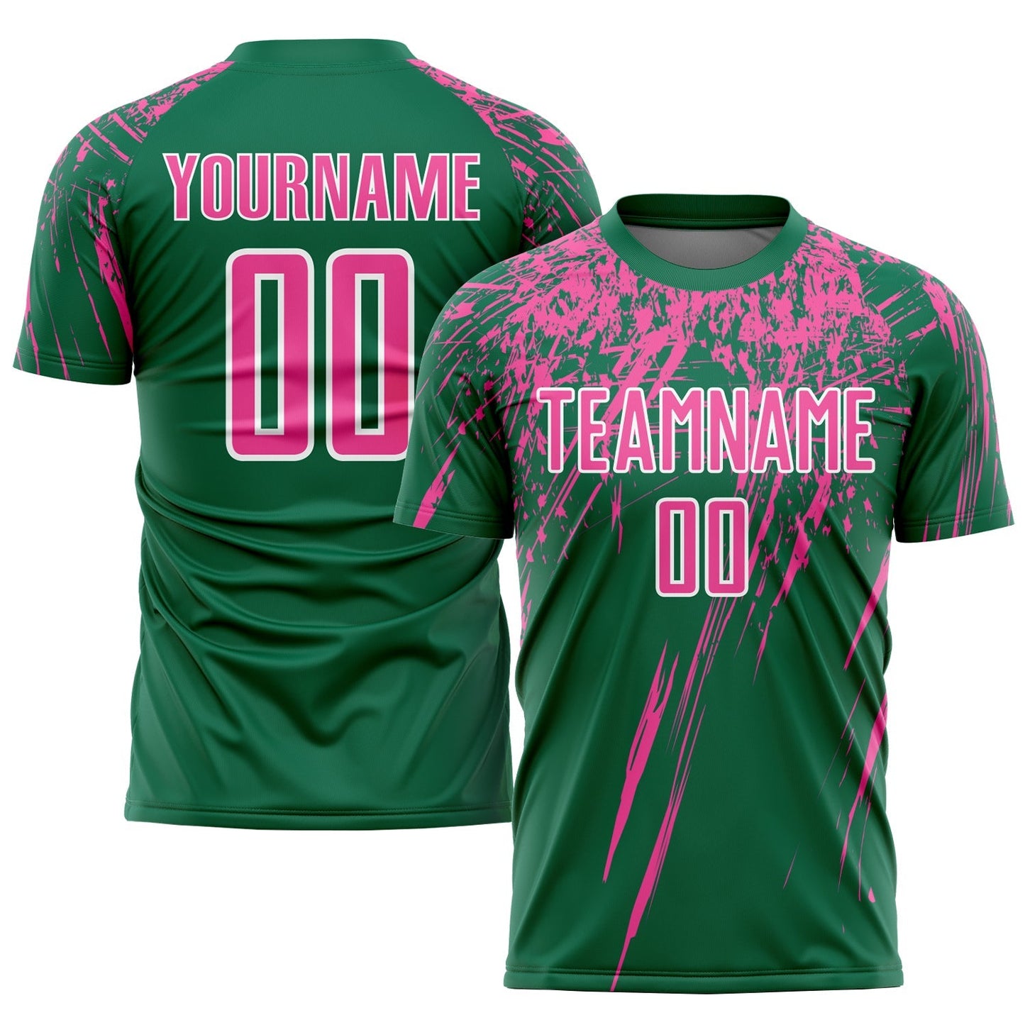 Maillot de football personnalisé Kelly Green, rose et blanc, sublimé