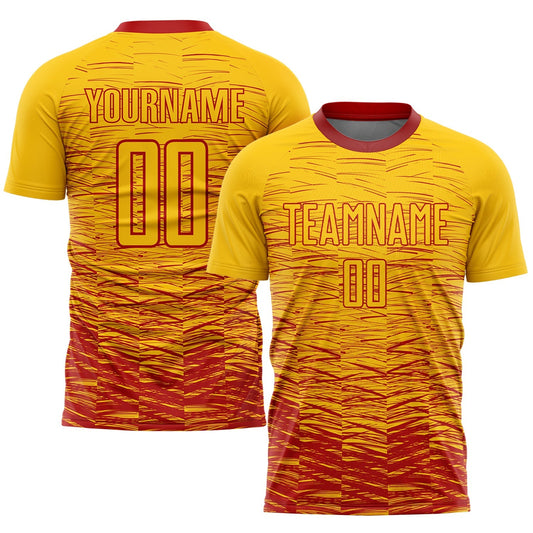 Maillot de football personnalisé jaune et rouge par sublimation