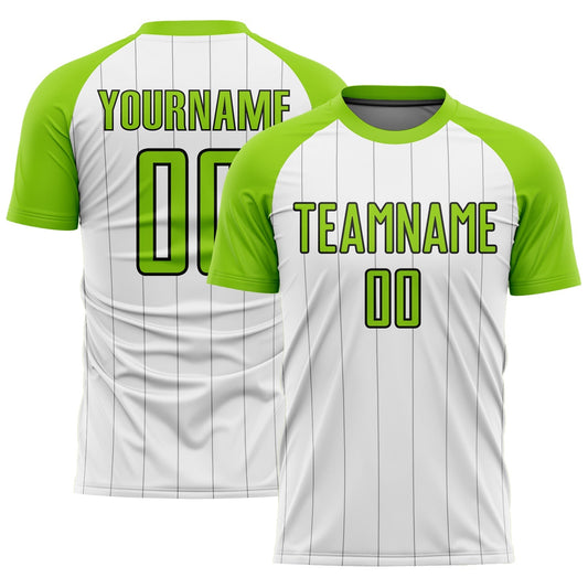 Maillot de football personnalisé avec rayures blanches, vert fluo et noires sublimées