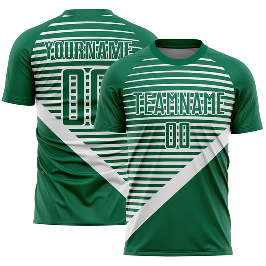 Maillot de football personnalisé Kelly avec rayures blanches et vertes sublimées