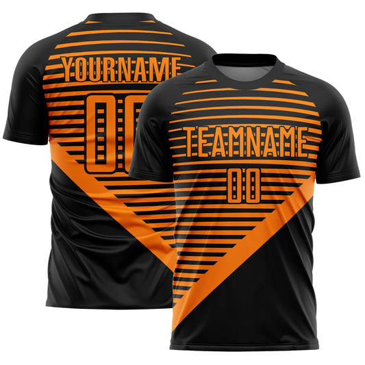 Maillot de football personnalisé par sublimation à rayures orange Black Bay