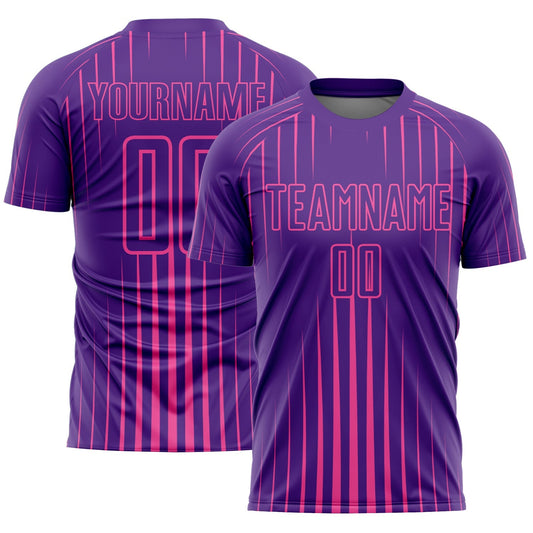 Maillot de football personnalisé avec rayures violettes et roses sublimées