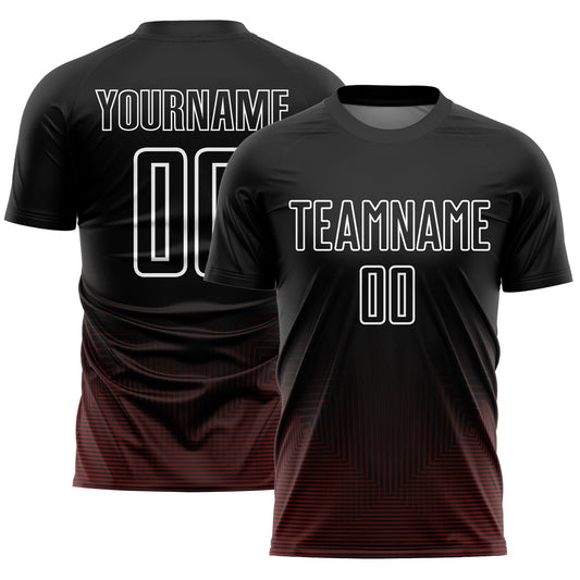 Maillot de football personnalisé avec des lignes géométriques noires, rouges et blanches sublimées