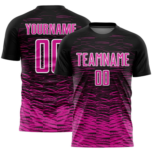 Maillot de football personnalisé avec des lignes sublimées en noir, rose vif et blanc