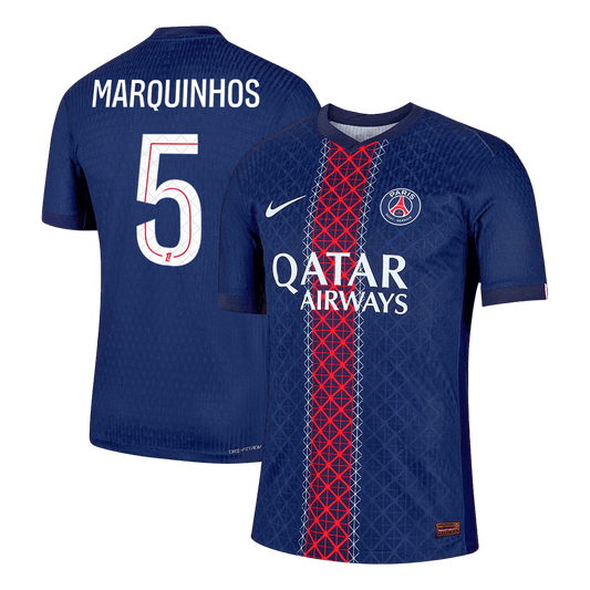 Maillot domicile PSG 2025/26 bleu marine, version joueur MARQUINHOS n°5