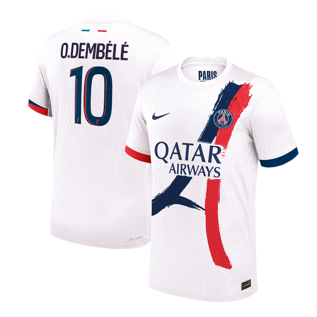 Version joueur O.DEMBÉLÉ #10 PSG Maillot extérieur blanc 2024/25