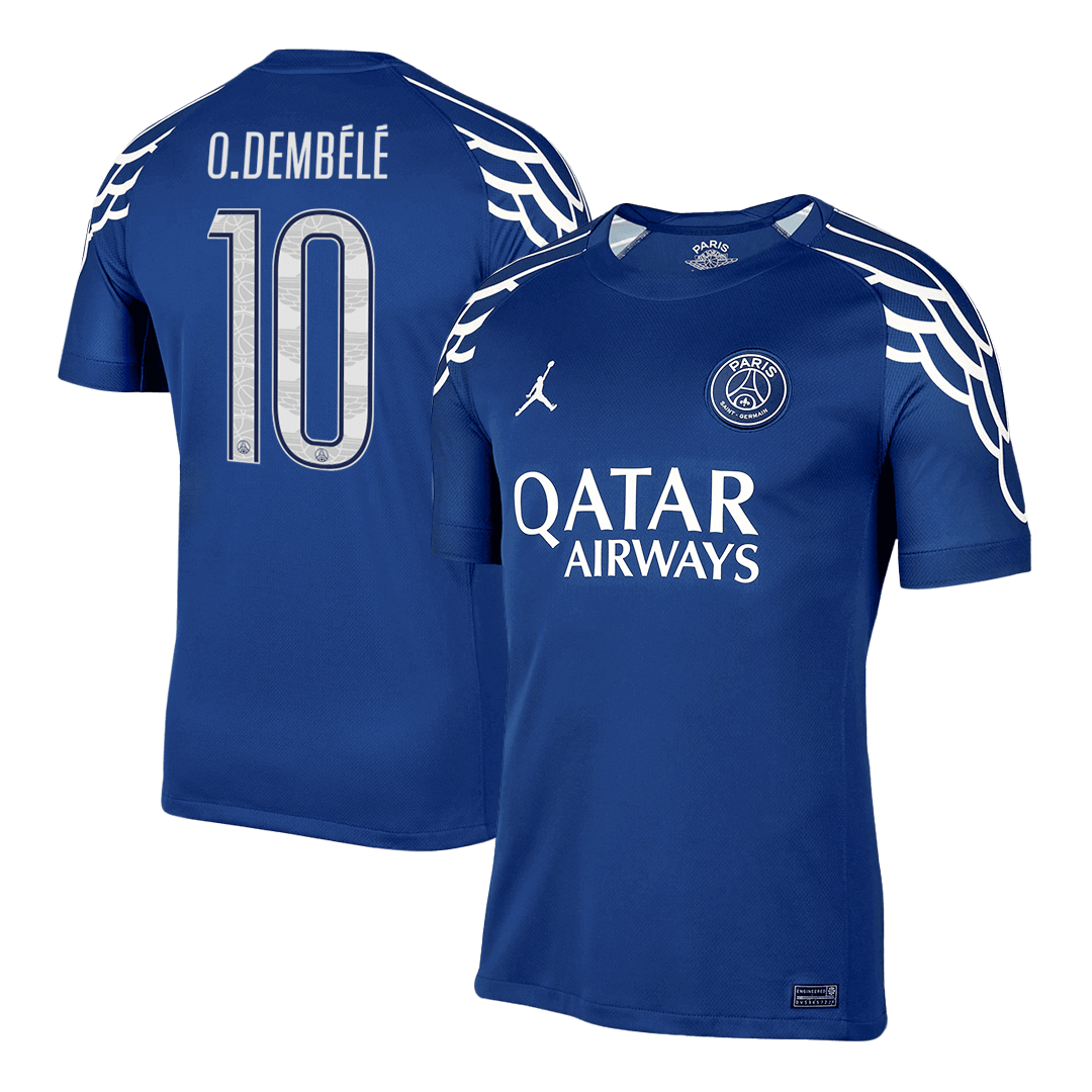 O.DEMBÉLÉ #10 Maillot de foot PSG Quatrième Extérieur 2024/25 Marine - UCL