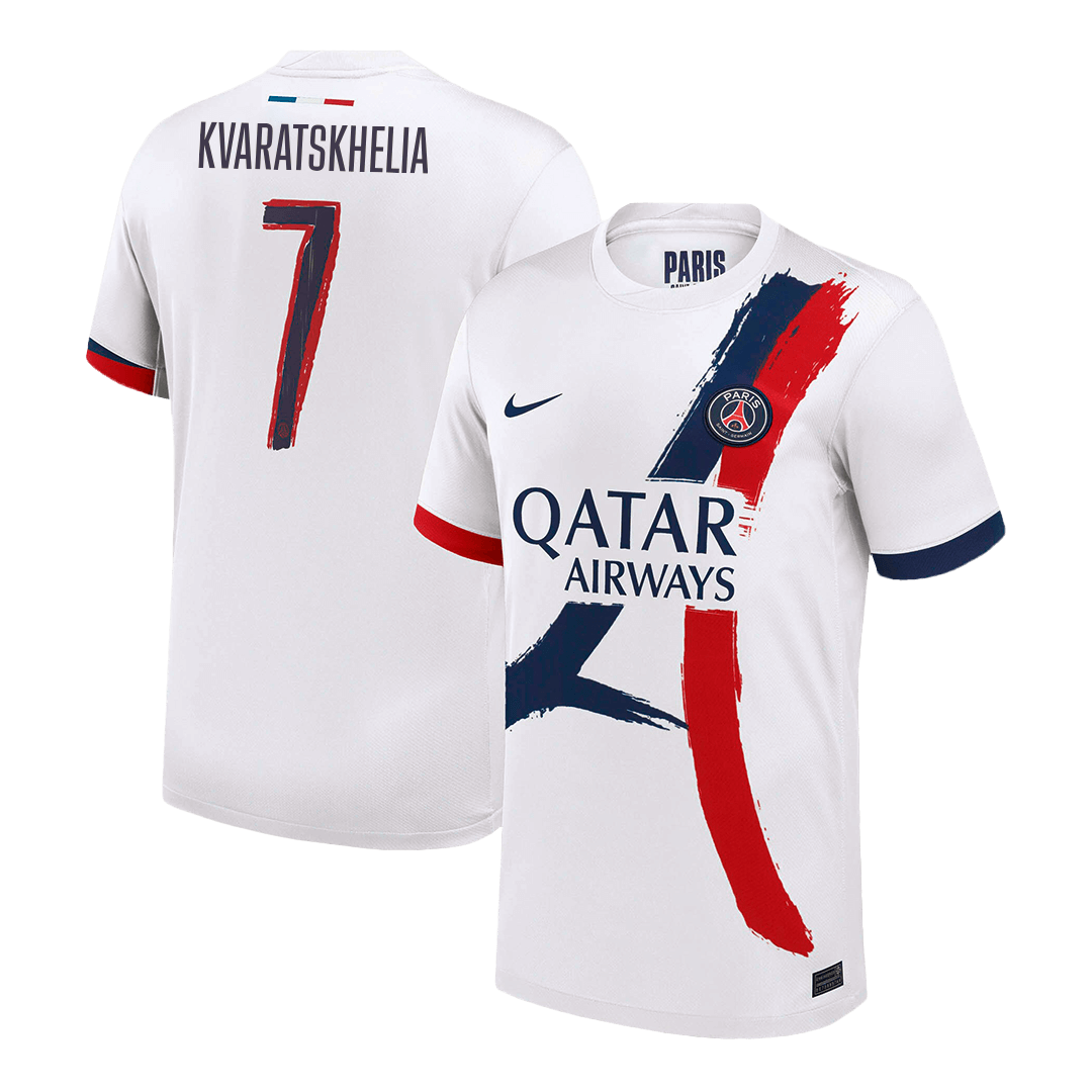 KVARATSKHELIA #7 PSG Maillot extérieur blanc 2024/25 - Ligue des champions