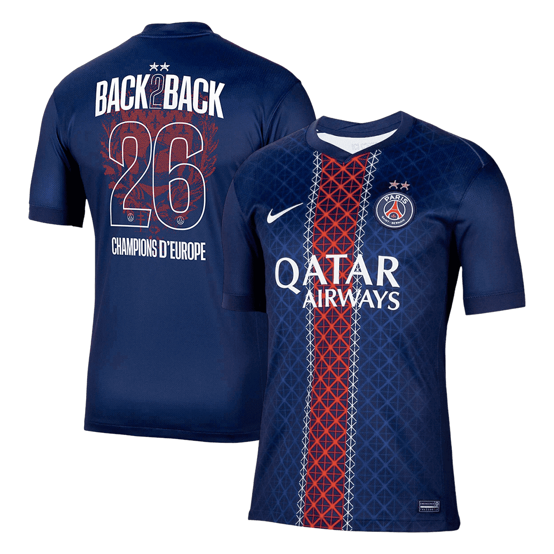 Maillot domicile du PSG 2025/26 Champions d'Europe 2026, imprimé bleu marine