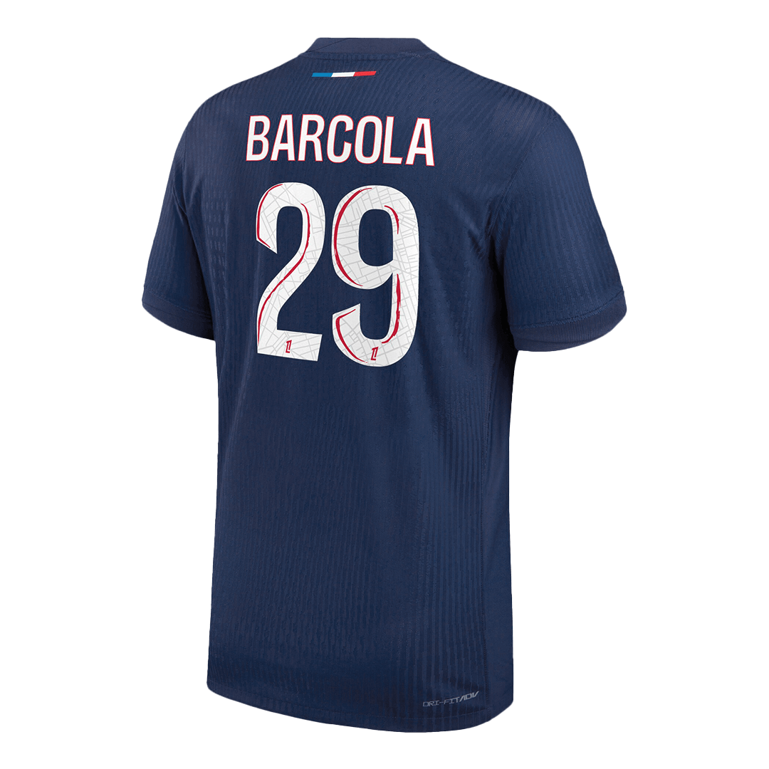 Maillot domicile PSG Barcola n° 29, bleu marine, version joueur, saison 2024/25
