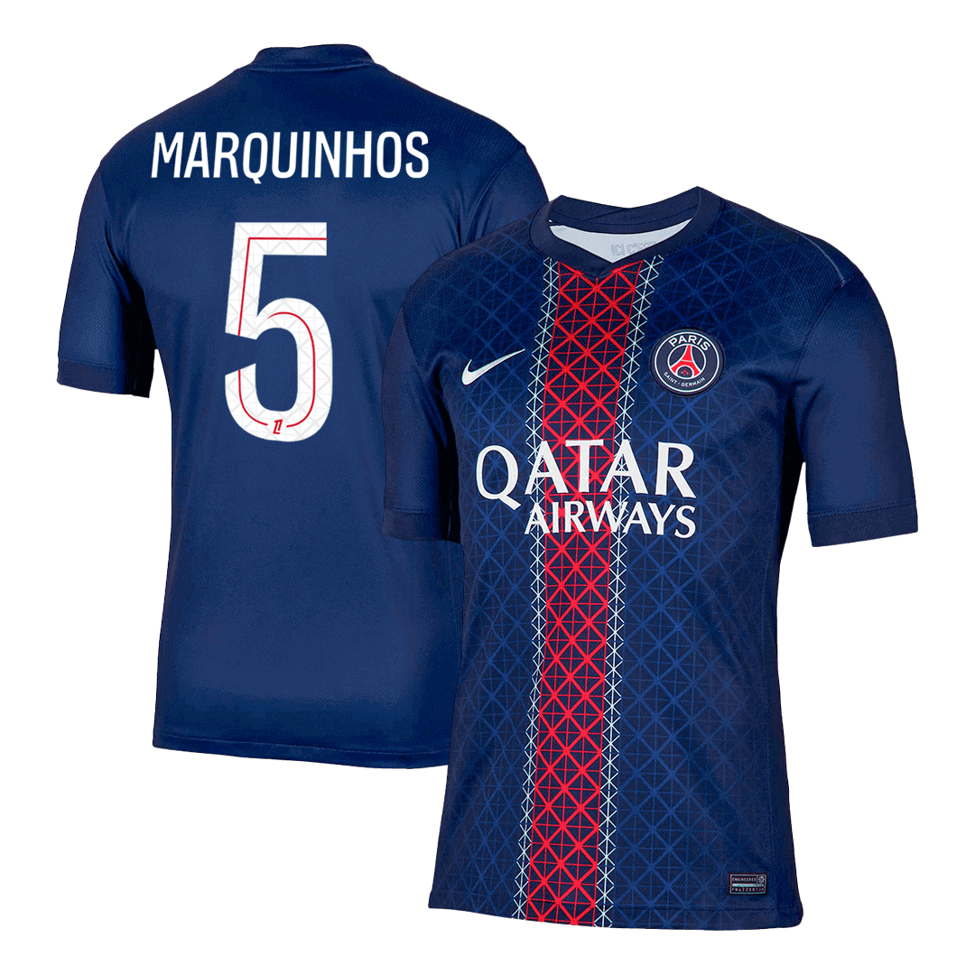Maillot domicile PSG 2025/26 bleu marine, MARQUINHOS n°5